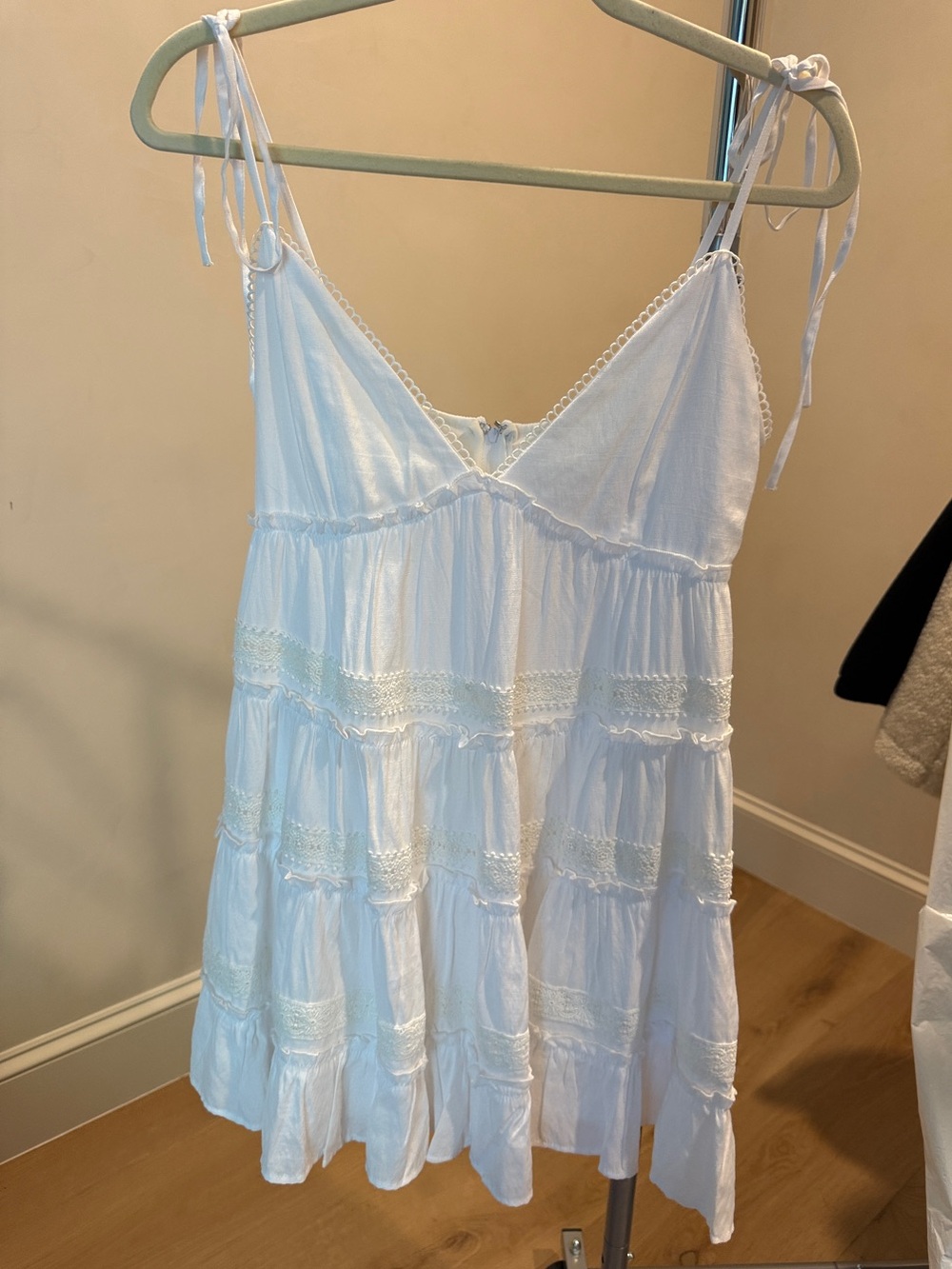 Altar’d State White Tie-Shoulder Cotton Embroidered Mini Dress Medium